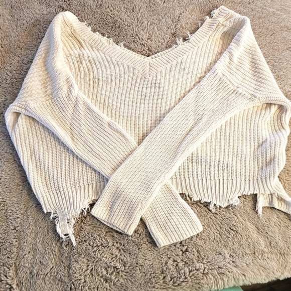 Forever 21 Sweaters - Forever 21 Contemporary Oversized Distressed Womens Off Shoulder Sweater